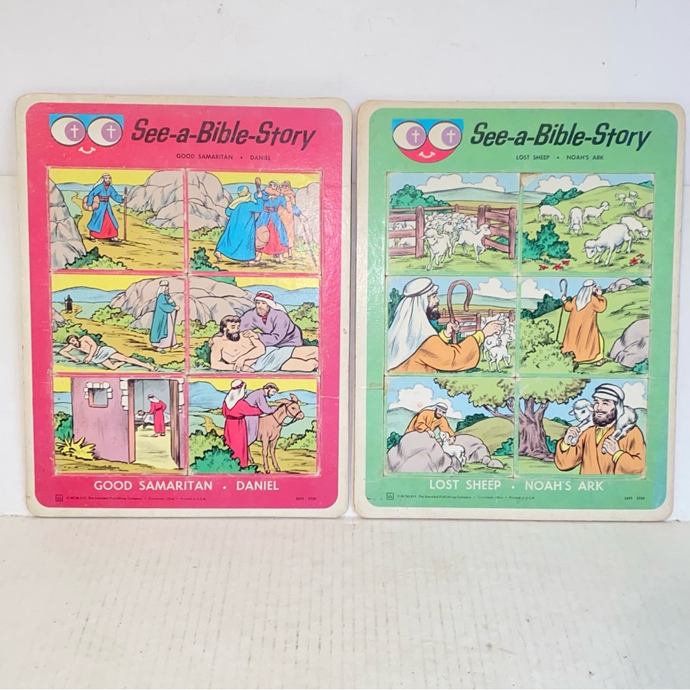 Vintage 1964 See A Bible Story Picture Puzzle Set of 2 Each Puzzle has 2 Stories